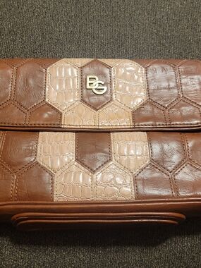 BCBGeneration Brown and Beige Croc-Embossed Clutch